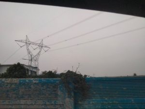 Tower menara SUTET jalur transmisi listrik PLTU Suralaya Jawa Bali